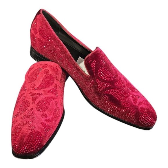 AFTER MIDNIGHT VINTNER VELVET COLLECTION:WINE CRYSTAL-STUDDED SMOKER SHOES. main image 5